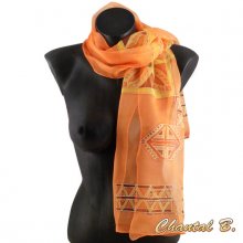 sciarpa di chiffon di seta arancione dipinta a mano, accessorio da sera