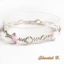 bracciale swarovski perline swarovski rosa AB boheme cristallo e argento matrimonio romantico