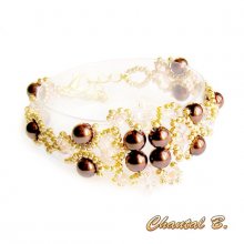bracciale intrecciato con perle color cioccolato perle salmone e oro perle trasparenti matrimonio sera