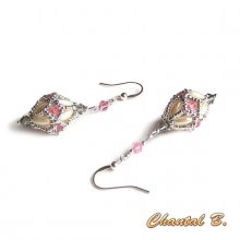 orecchini da sposa perle swarovski perle rosa e grigie chicco di riso e argento placcato