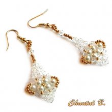 boucles d'oreilles cristal swarovski perles nacr&eacute;es et or soir&eacute;e mariage