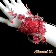 Bracciale da sposa glamour in pizzo rosso e strass