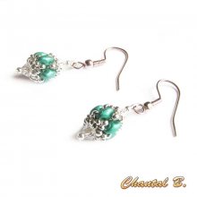 orecchini da sposa cristallo swarovski perla smeraldo perle di vetro e argento