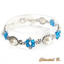 bracciale in cristallo swarovski perle blu e perle intrecciate in argento