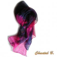 sciarpa lunga chiffon gradiente rosa viola dipinto a mano 180CM