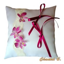 cuscino portafedi ORCHIDEE di seta rosa romantico pizzo tema esotico 