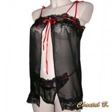 Set di lingerie di San Valentino in seta nera con farfalla rossa Alix