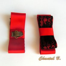 clip per scarpe da sposa rosse fiocco di raso rosso e pizzo nero