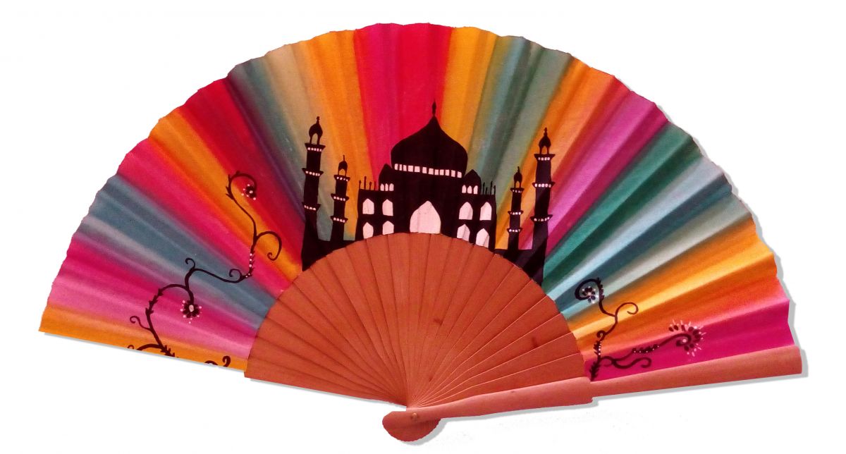 Ventaglio in cotone disegnato e dipinto a mano "AGRA