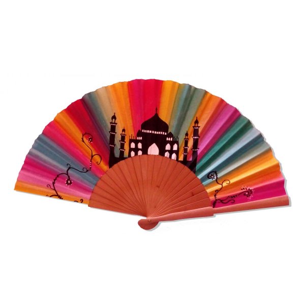 Ventaglio in cotone disegnato e dipinto a mano "AGRA