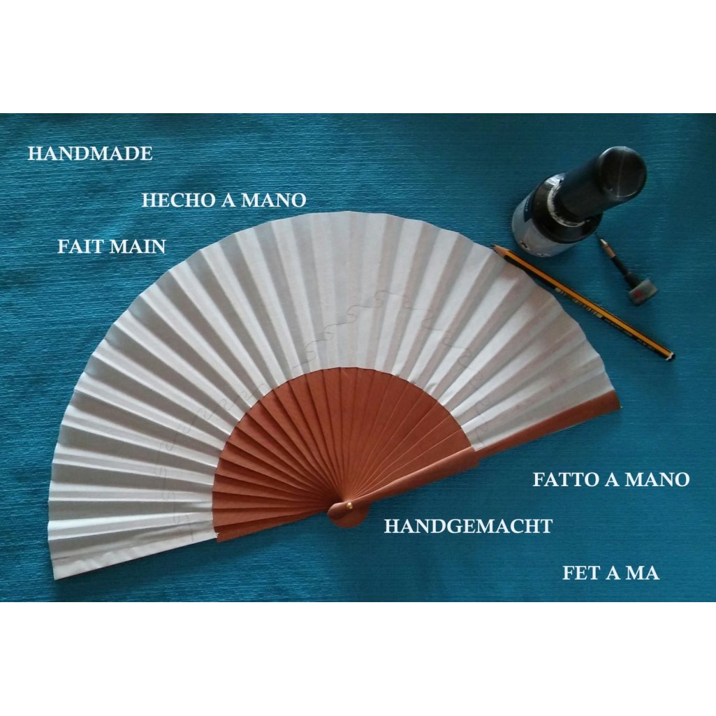 Bellissimo ventaglio in raso di cotone interamente dipinto a mano "Mexican Amate".