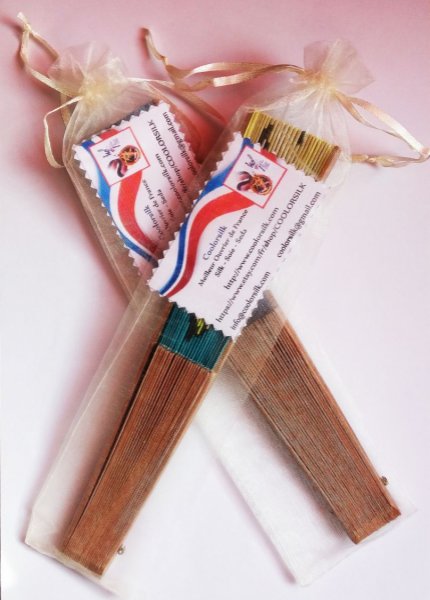 Bellissimo ventaglio in raso di cotone interamente dipinto a mano "Mexican Amate".