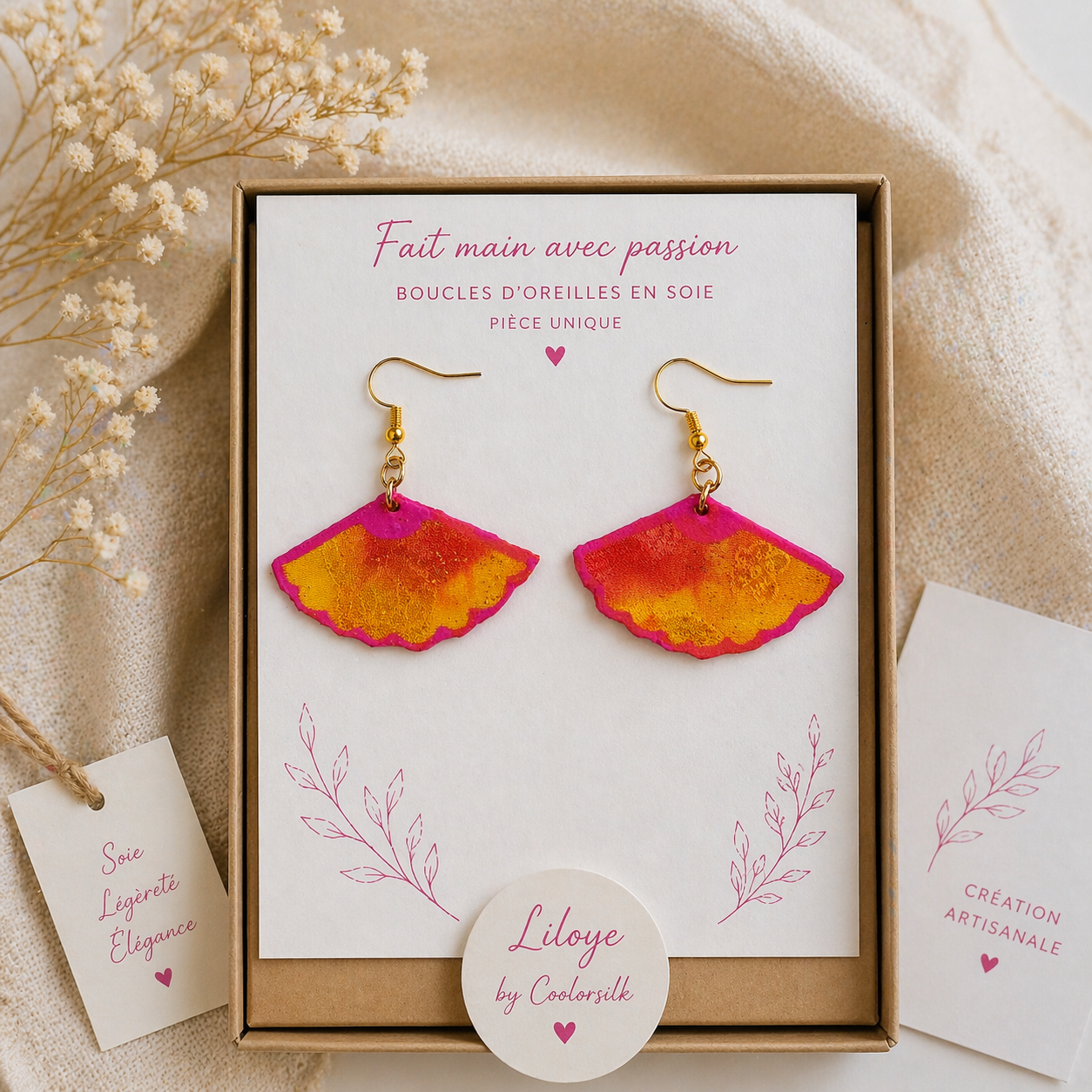Boucles d oreilles en soie recto verso