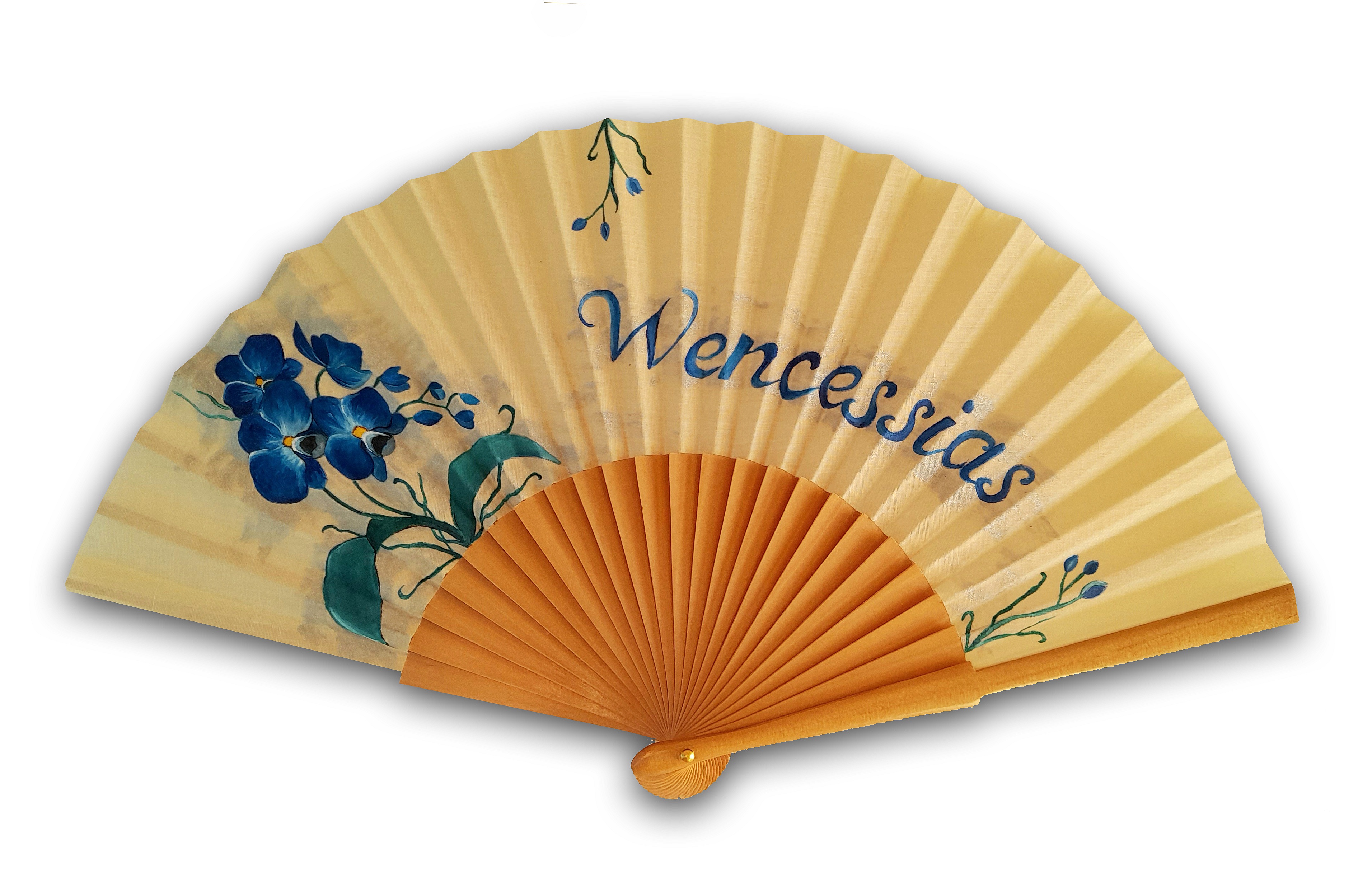 Eventail personnalis&eacute; en coton peint &agrave; la main