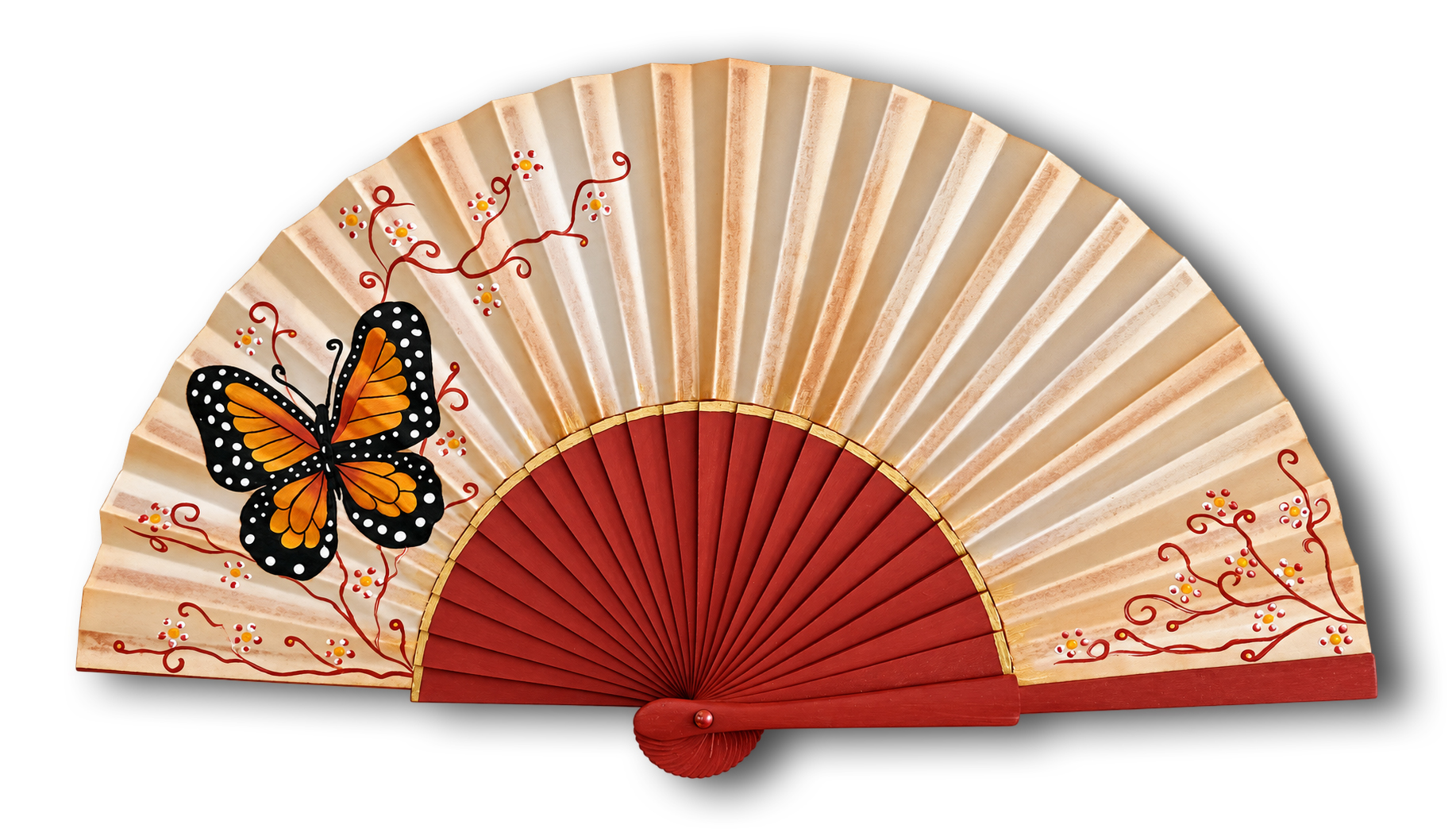 Éventail en satin peint à la main avec motif chouette.