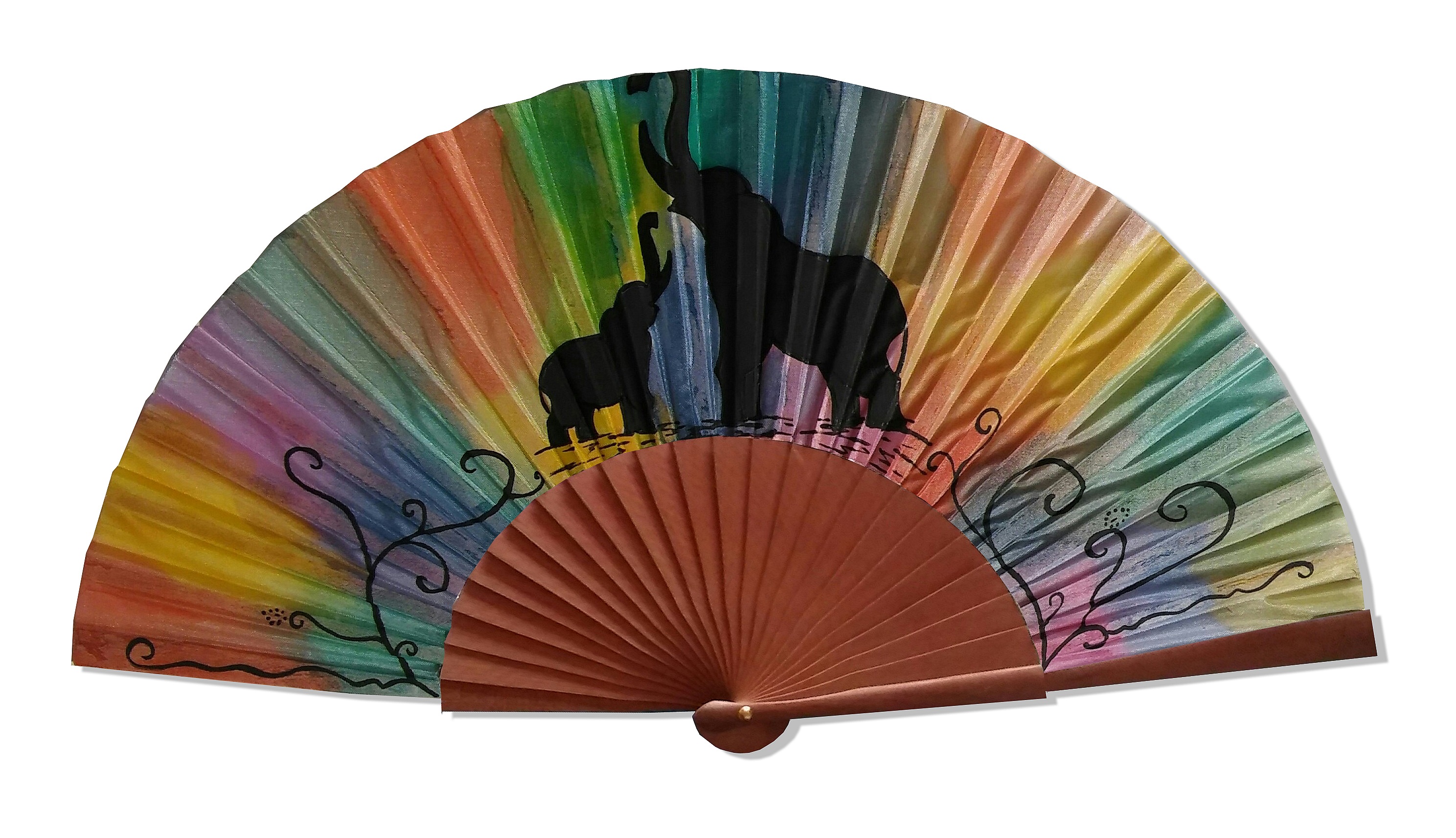 Eventail en soie dessin&eacute; et peint &agrave; la main "Holi fan"
