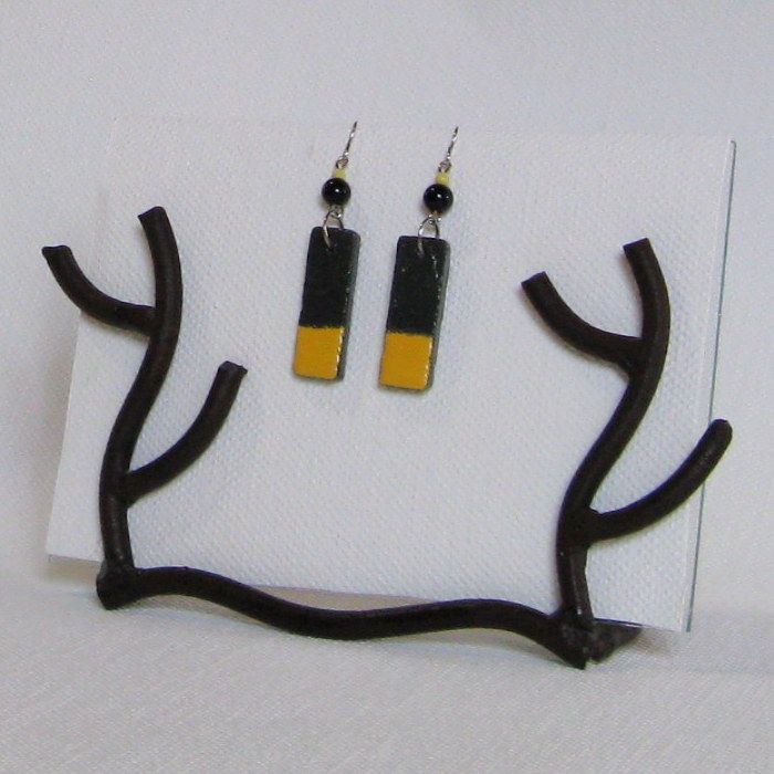 Boucles d'oreille Longues pour Femme et Ado en Ardoise Emaillée Jaune, création artisanale