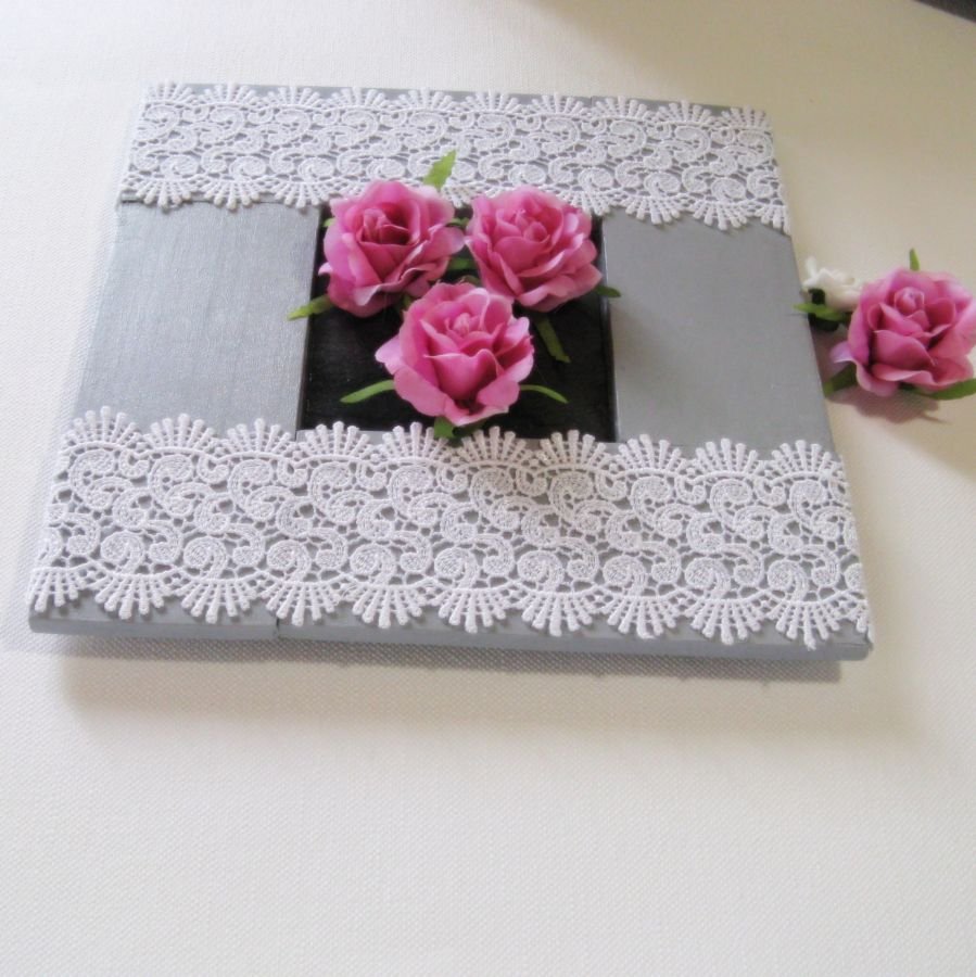 Quadro floreale Shabby Chic in legno riciclato e ardesia, creazione unica