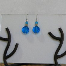 Boucle d'Oreille Femme Bleu et Argent, Montage Acier Inoxydable, Création Unique