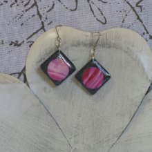 Boucles d'Oreille Fantaisies  Rose pour Femme en Ardoise et Finition Résine, Création Unique