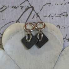 Boucles d'Oreille Fantaisie pour Femme en Ardoise et Métal, Création Unique