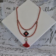 Collana donna a due file rosa salmone e nero, pezzo unico