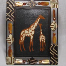 tableau africain girafe émaillée sur ardoise
