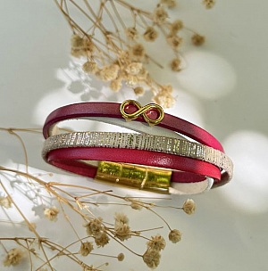 bracciale in pelle multi-filo in oro rosa per donna