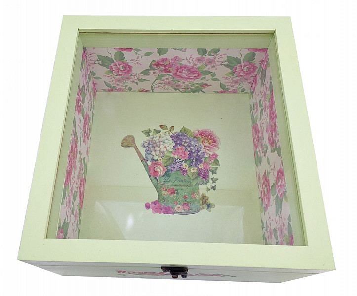 Scatola in legno con coperchio in vetro. Modello : roseto