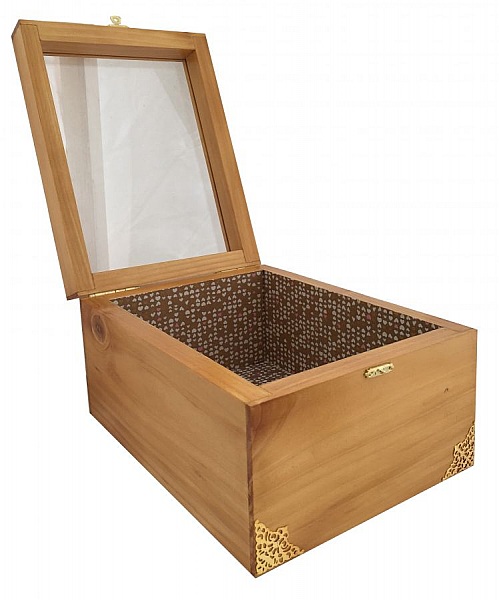 Scatola in legno con coperchio in vetro. Modello : cuore di miele.