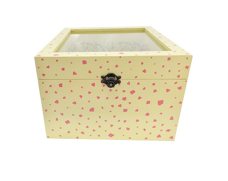 Scatola in legno con coperchio in vetro. Modello : sakura giallo