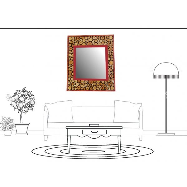 Grande specchio rettangolare in legno rosso mogano 47 x 56 cm