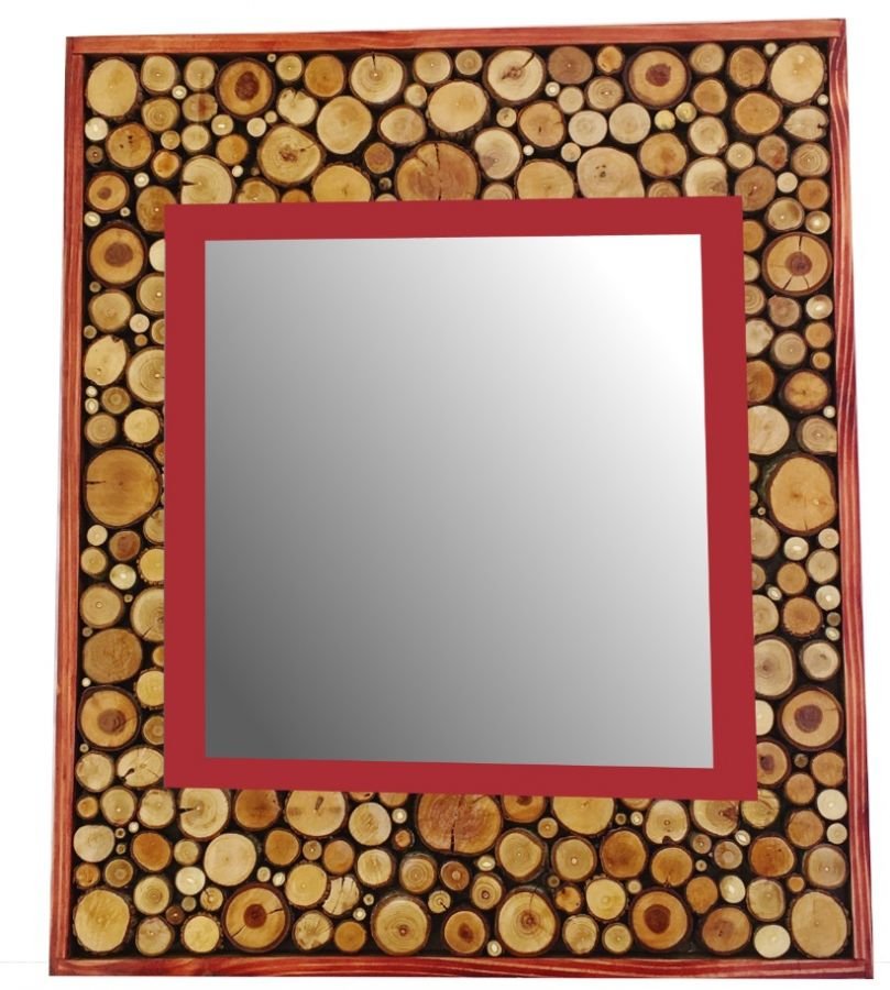 Grande specchio rettangolare in legno rosso mogano 47 x 56 cm