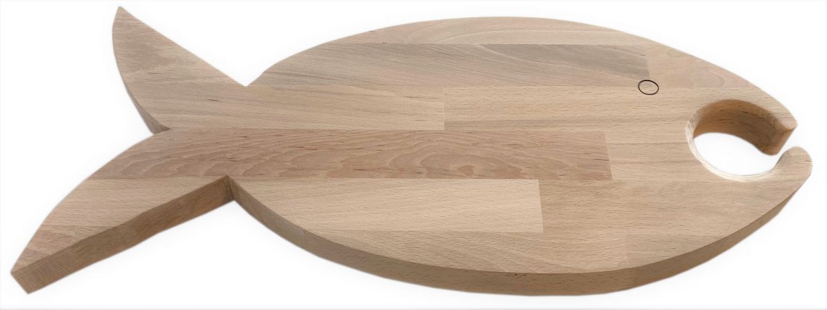 Tagliere in legno di faggio naturale FSC modello pesce 1 vetro 