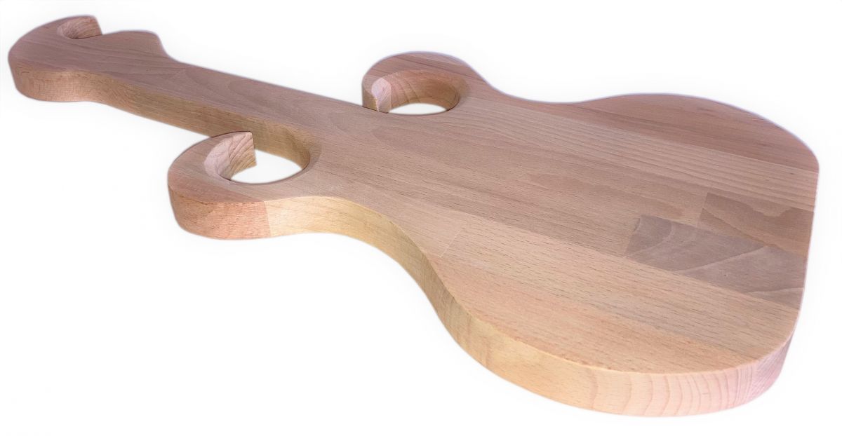 Tagliere in legno di faggio naturale FSC modello chitarra posto per 2 bicchieri