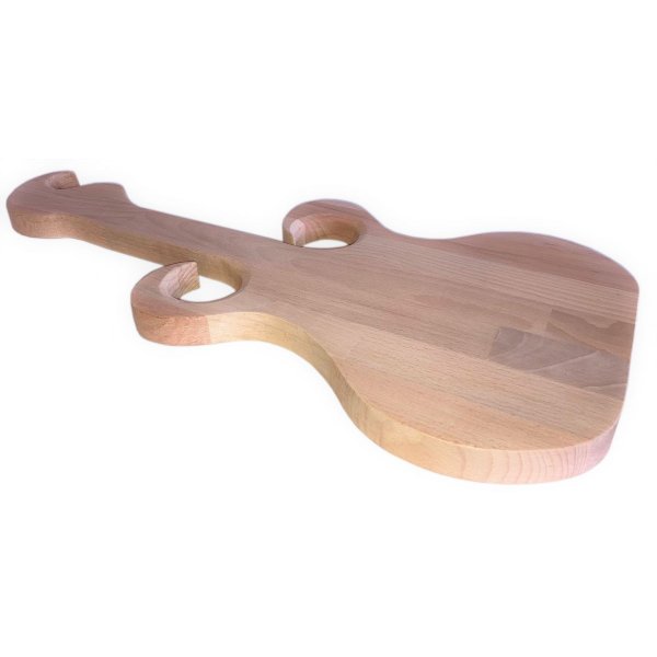 Tagliere in legno di faggio naturale FSC modello chitarra posto per 2 bicchieri