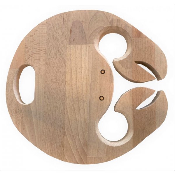 Planche &agrave; d&eacute;couper sp&eacute;cial ap&eacute;ro en bois de h&ecirc;tre naturel FSC model crabe emplacement 2 verres a pieds
