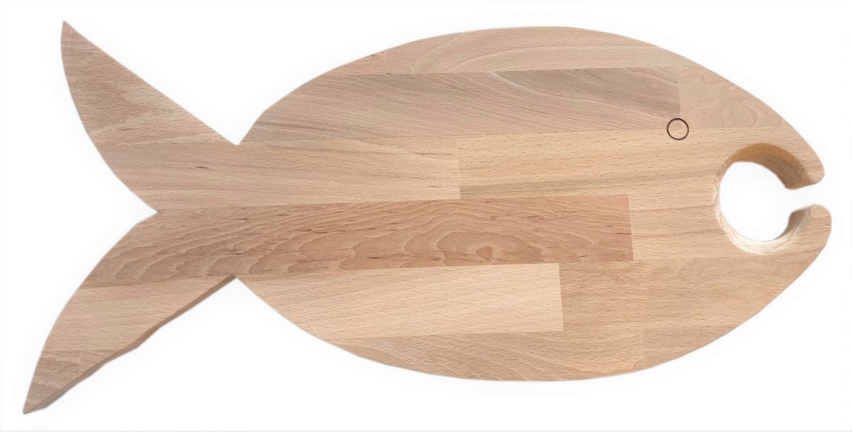 Tagliere in legno di faggio naturale FSC modello pesce 1 vetro 