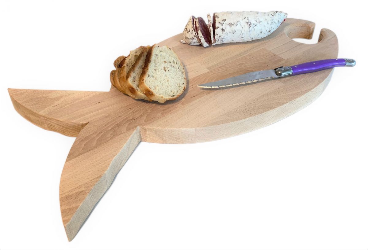 Tagliere in legno di faggio naturale FSC modello pesce 1 vetro 