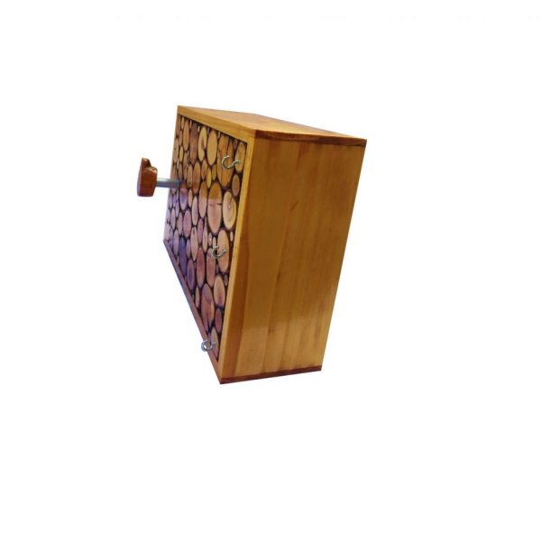 Appendiabiti da parete rettangolare in tronchi di legno color miele con 1 gancio per cappotto e anello portachiavi 30x20 cm