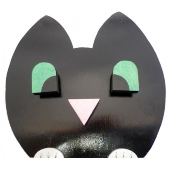 Set per il ritorno a scuola in legno: gatto dispettoso Portamatite e appendiabiti da parete con 3 ganci + portachiavi