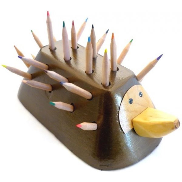 Set in legno per il ritorno a scuola modello: Riccio (portamatite e appendiabiti da parete)