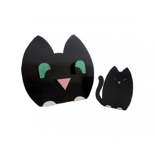 Set per il ritorno a scuola in legno: gatto dispettoso Portamatite e appendiabiti da parete con 3 ganci + portachiavi