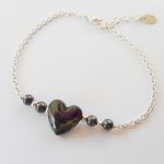 Bracciale a cuore in ematite su catena d'argento 925