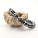 Bracciale da uomo in pietra ematite grigio antracite e acciaio inossidabile