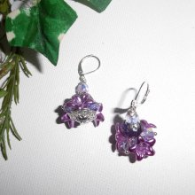 Originali orecchini a fiore e viola con perle di cristallo