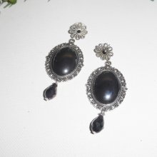 Orecchini con pietra ematite cabochon in metallo argentato