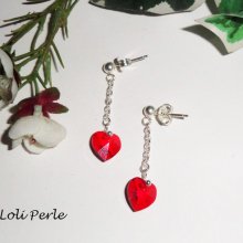 Orecchini con catena a cuore Swarovski rosso, argento 925