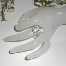 Originale anello in argento 925 con fiori e cristallo Swarovski bianco