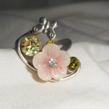Originale anello in argento 925 con fiore rosa e cristallo Swarovski